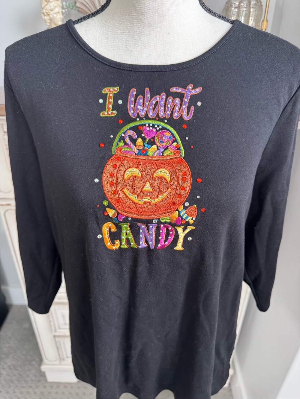 Quacker Factory “I Want Candy” Halloween Top Women’s Medium - Picture 2 of 6